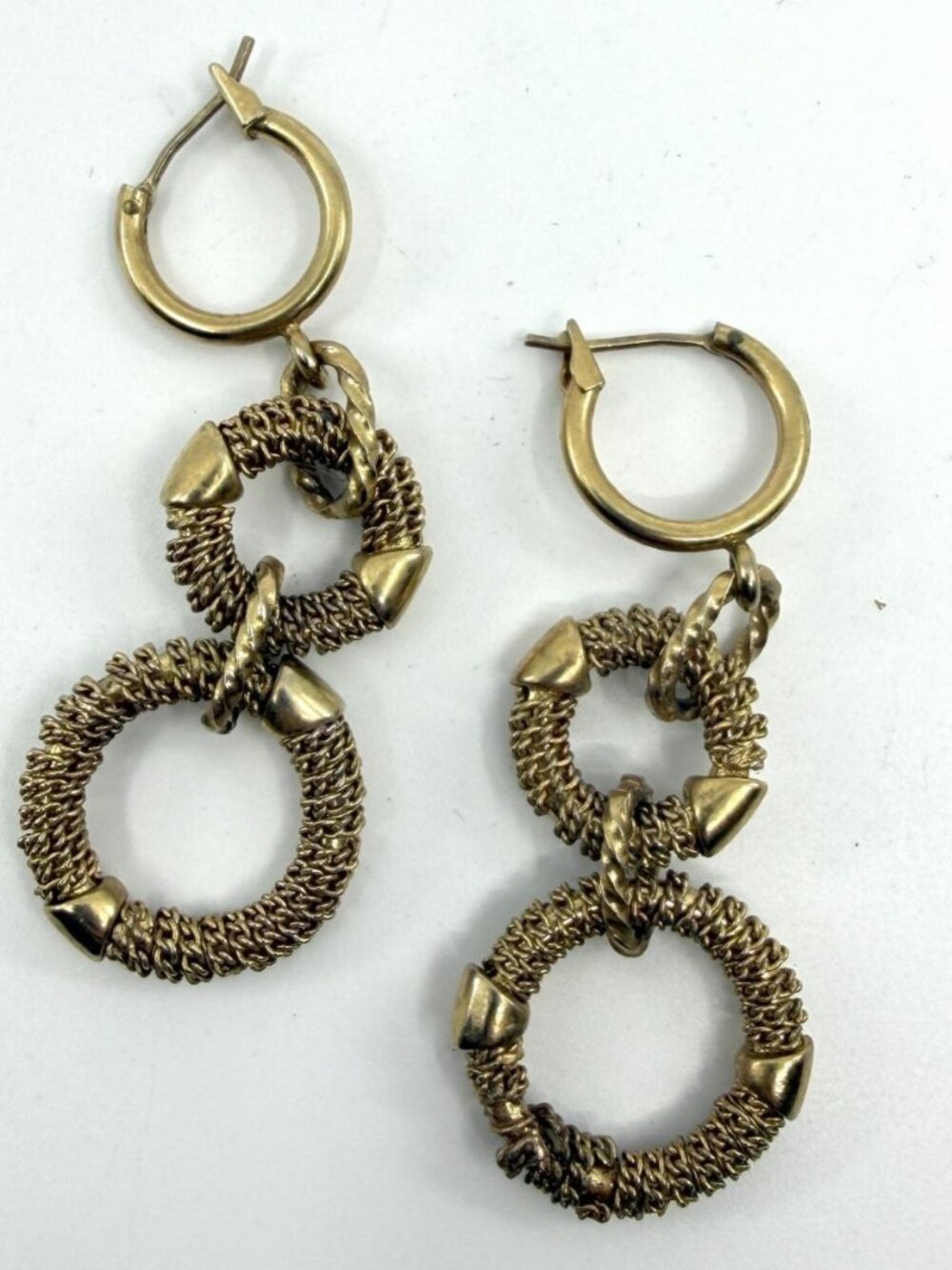 Gold Tone Textured Double Hoop Drop Earrings - Chunky Festival Chic Gift